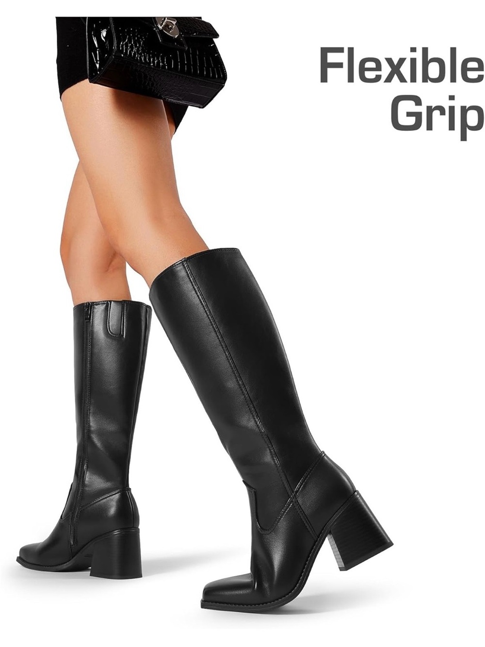 Classic Black Knee-High Block Heel Boots - Women's